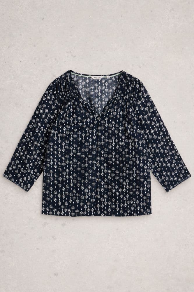 White Stuff Rae Organic Cotton Top Nay Print- La Vie en Rose Damesmode