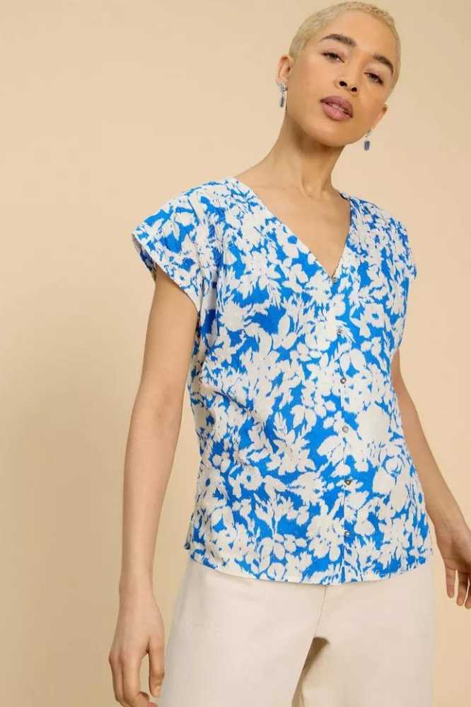 White Stuff Rae Organic Cotton Vest Blue Multi - La Vie en Rose Damesmode