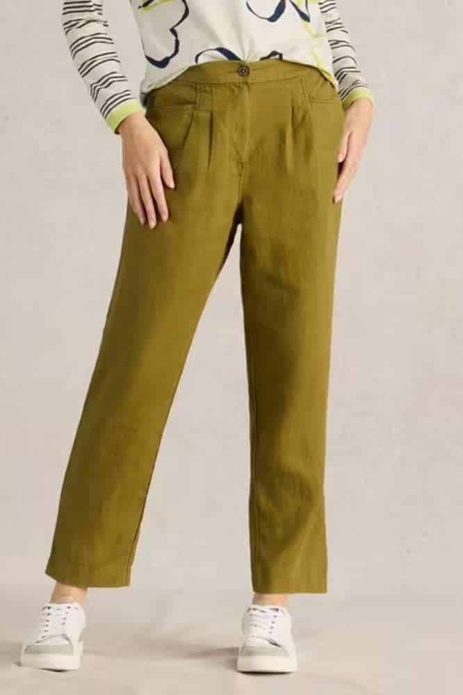 White Stuff Rowena Linen Trouser Khaki Green - La Vie en Rose Damesmode