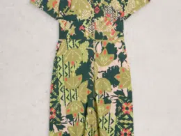 White Stuff Rua Jersey Shirt Dress Green Print