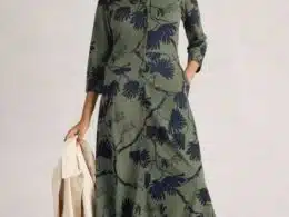 White Stuff Rua Jersey Shirt Dress Green Print - La Vie en Rose Damesmode