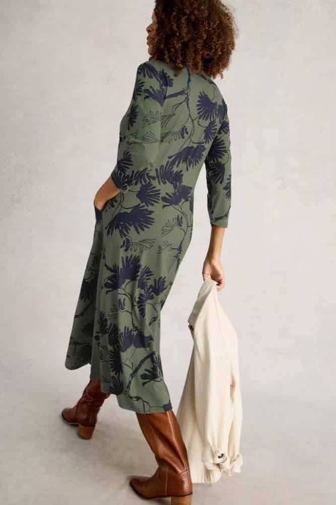 White Stuff Rua Jersey Shirt Dress Green Print - La Vie en Rose Damesmode