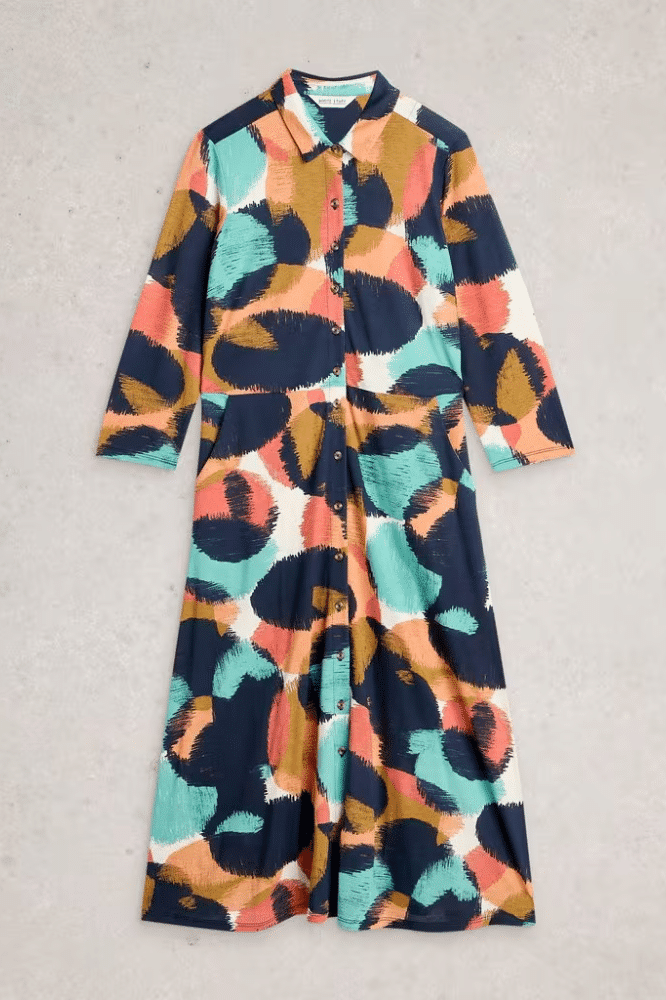 White Stuff Rua Jersey Shirt Dress Navy Multi - La Vie en Rose Damesmode