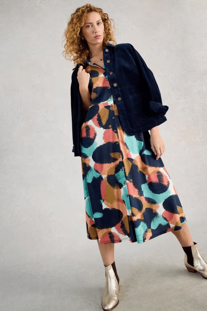 White Stuff Rua Jersey Shirt Dress Navy Multi - La Vie en Rose Damesmode