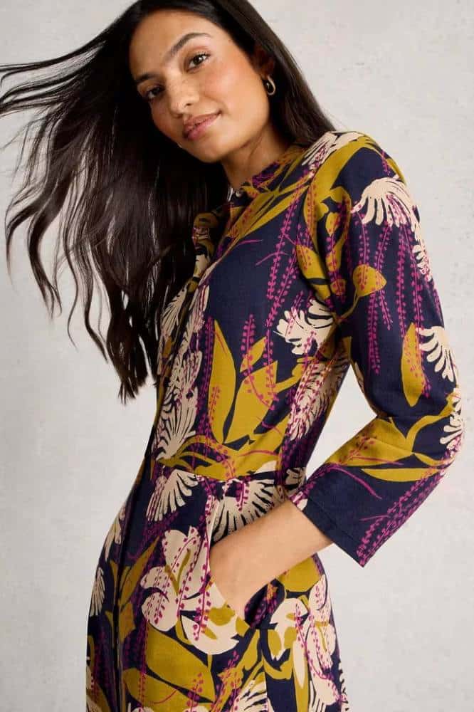 White Stuff Rua Jersey Shirt Dress Navy Multi - La Vie en Rose Damesmode