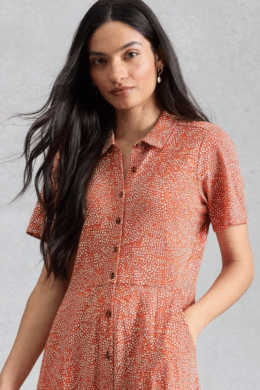 White Stuff Rua Jersey Shirt Dress Red Print