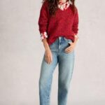 White Stuff Texture V Neck J umper Mid Red - La Vie en Rose Damesmode