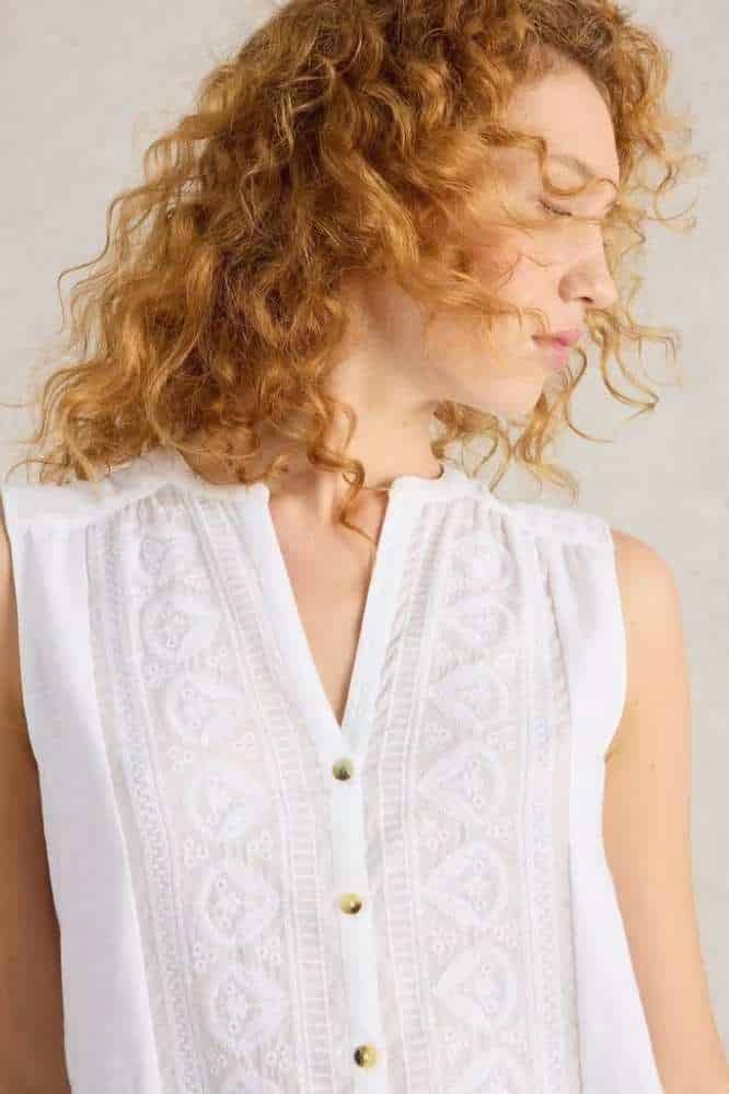 White Stuff Tulip Jersey Sleeveless Shirt Brilliant White - La Vie en Rose Damesmode