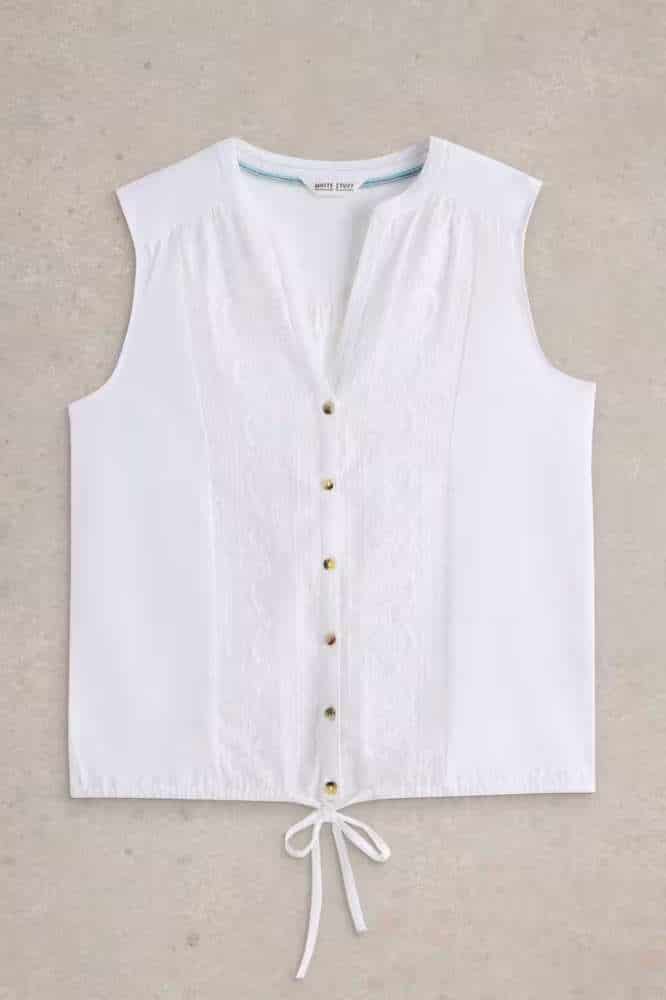 White Stuff Tulip Jersey Sleeveless Shirt Brilliant White - La Vie en Rose Damesmode