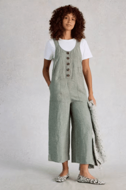 White Stuff Viola Linen Dungaree Mid Green