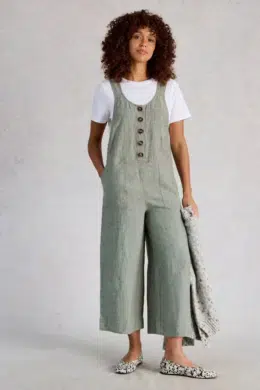 White Stuff Viola Linen Dungaree Mid Green