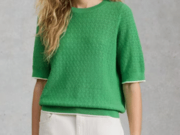 White Stuff Holly Pointelle Tee Bright Green