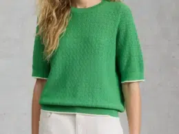 White Stuff Holly Pointelle Tee Bright Green