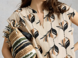 White Stuff Nicole Linen Blend Top Ivory Print