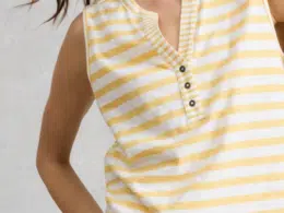White Stuff Nora Notch Stripe Vest Light Yellow