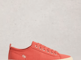 White Stuff Pippa Canvas Lace Up Trainer Mid Coral