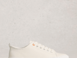 White Stuff Pippa Canvas Leather Lace Up Trainer Natural White