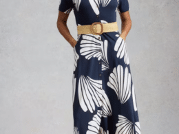 White Stuff Rua Jersey Shirt Dress Navy Print