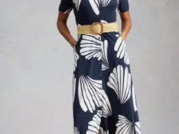 White Stuff Rua Jersey Shirt Dress Navy Print