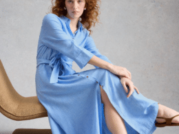 White Stuff Soma Linen Shirt Dress Chambray Blue