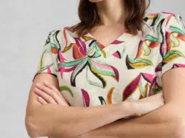 White Stuff Susie V Neck Linen Tee Ivory Print