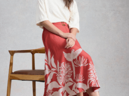 White Stuff Darcie Midi Skirt Pink Print