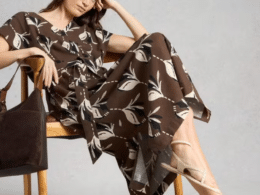 White Stuff Mimi Linen Blend Dress Brown Print