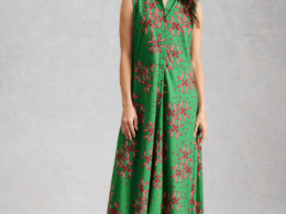 White Stuff Rua Maxi Jersey Shirt Dress Green Print 446115