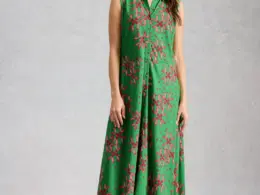 White Stuff Rua Maxi Jersey Shirt Dress Green Print 446115