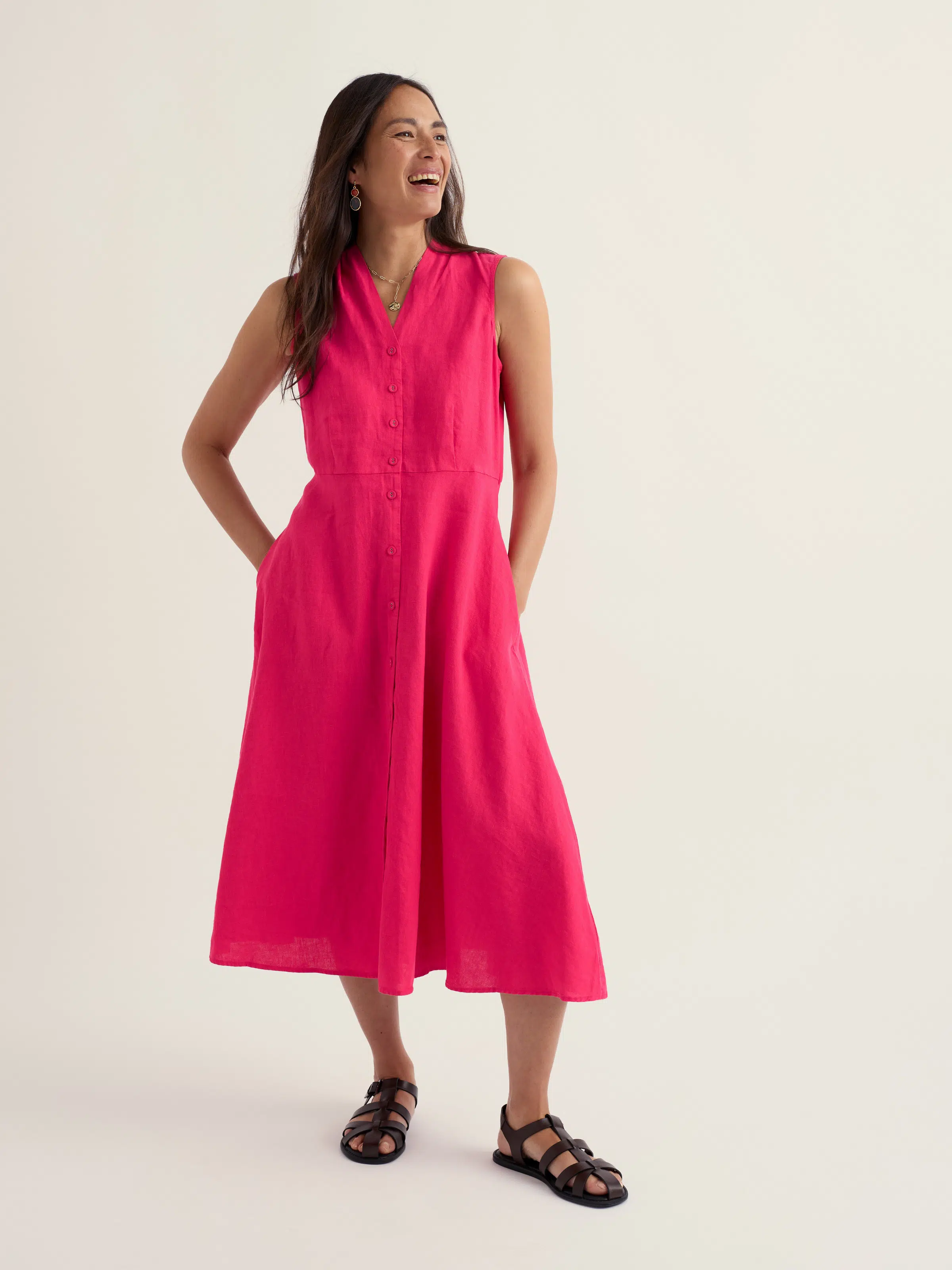Seasalt Cornwall Carved Wood Midi Dress Bright Radish - La Vie en Rose Damesmode