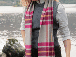 John Hanly Irish Cashmere Pink Wine Orange Stone Check 808