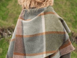 John Hanly Lambswool Cape Green BRown Orange Cream Check Sue 714