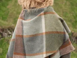 John Hanly Lambswool Cape Green BRown Orange Cream Check Sue 714