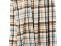 John Hanly Lambswool Throw Blue Cream Brown Denim Check 664