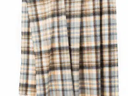 John Hanly Lambswool Throw Blue Cream Brown Denim Check 664