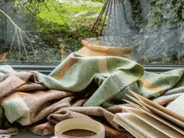 John Hanly Lambswool Throw Green Brown Orange Cream Check 658