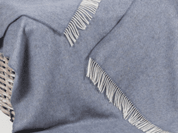 John Hanly Merino Cashmere Throw Denim Cream Herringbone 1476