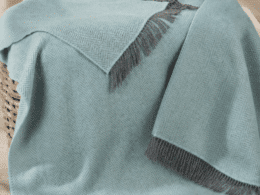 John Hanly Merino Cashmere Throw Duck Egg Herringbone 1423
