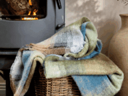 John Hanly Mohair Throw Cream, Pale Blue, Pale Green & Grey Mix Block Check LM510
