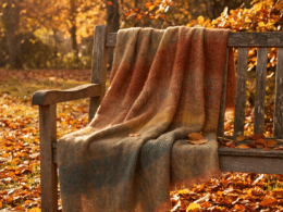 John Hanly Mohair Throw Green Maple Orange Mix Diffused Stripe LM516