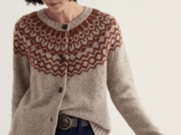 Seasalt Cornwall Port Kinnis Cardigan Merino Wag Tail Birch Dark Terracotta