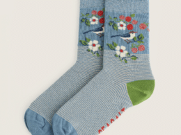 Seasalt Cornwall Snowy Scenes Socks Sweet Nightingale Stripe Lichen