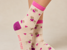 White Stuff Fluffy Sausage Dog Ankle Sock Natural Multi