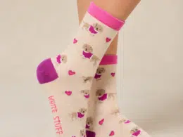 White Stuff Fluffy Sausage Dog Ankle Sock Natural Multi