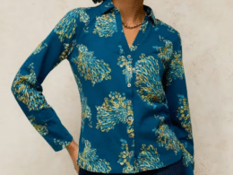 White Stuff Annie Jersey Foil Shirt Teal Print 447957