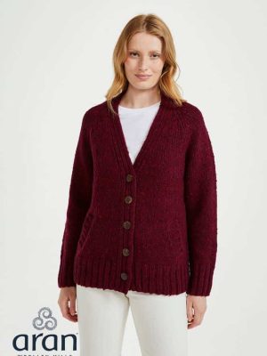 Aran Woollen Mills Ladies Donegal Cardigan Side Pockets Winter Berry - La Vie en Rose Damesmode