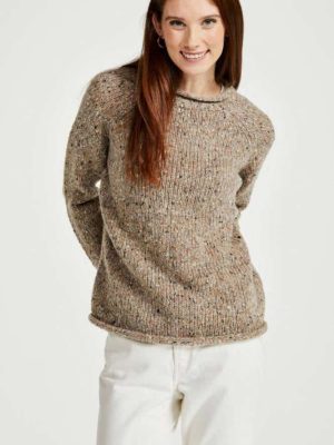 Aran Woollen Mills Ladies Roll Neck Raglan Crew Light Honey - La Vie en Rose Damesmode