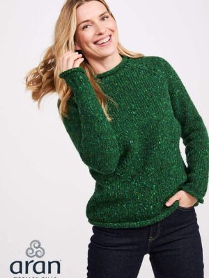 Aran Woollen Mills Ladies Roll Neck Raglan Crew Valley Green - La Vie en Rose Damesmode