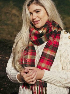 John Hanly Irish Wool Scarf Long 1902 Red Green Check