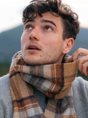 John Hanly Irish Wool Scarf Long 1959 Silver Grey Plaid